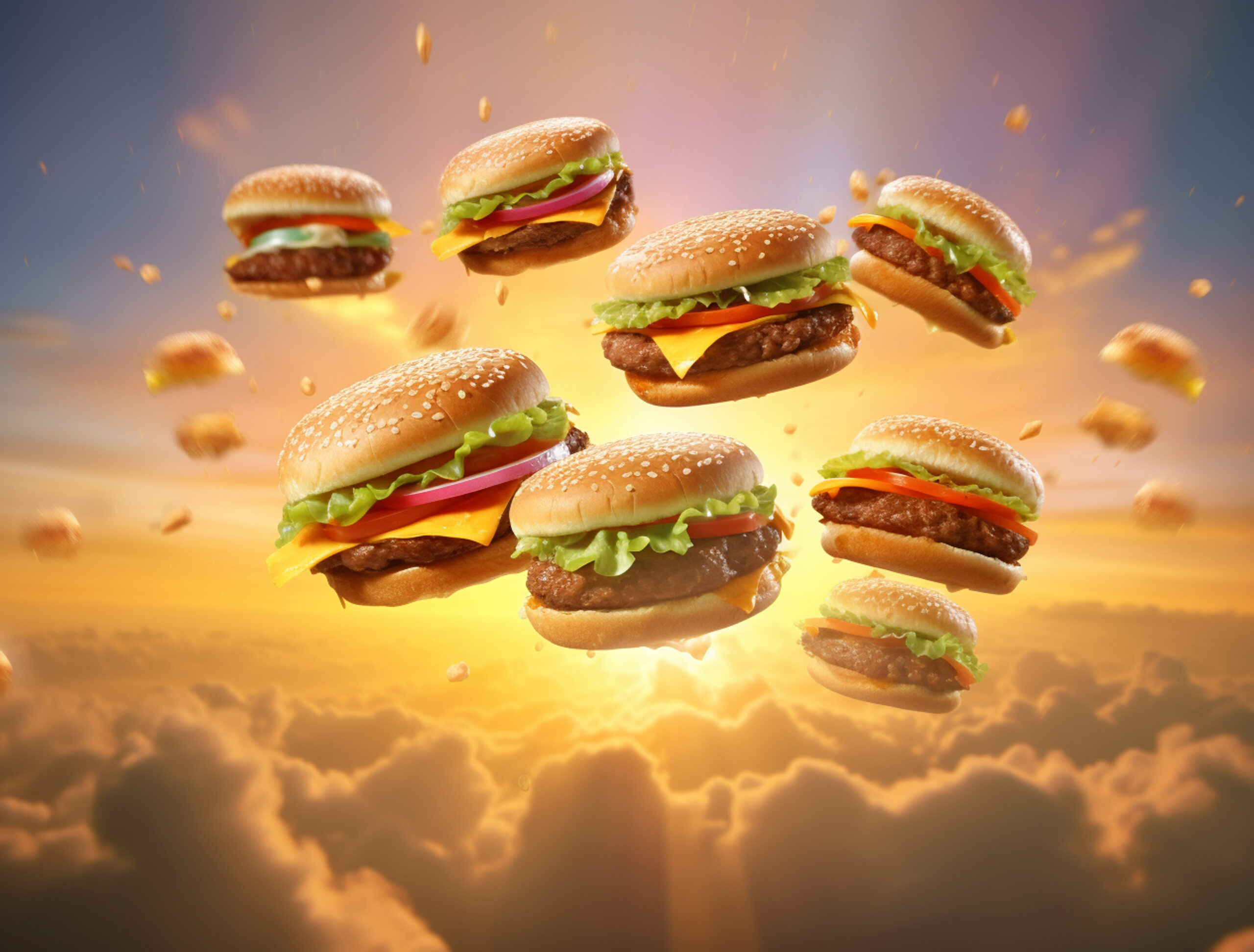 view-3d-floating-burger-with-sky